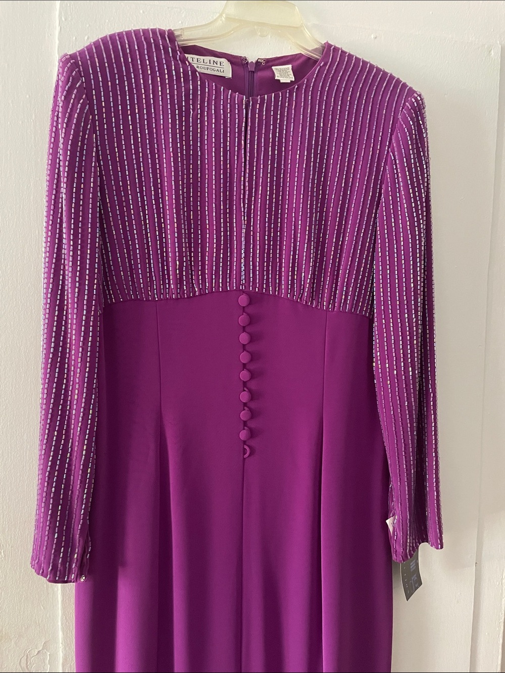 Niteline NWT Purple Beaded Formal Gown Long Sleeve Maxi Dress Size 14